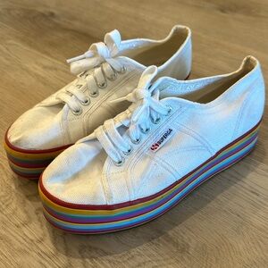 White Superga Sneakers with Rainbow Platform Heal
